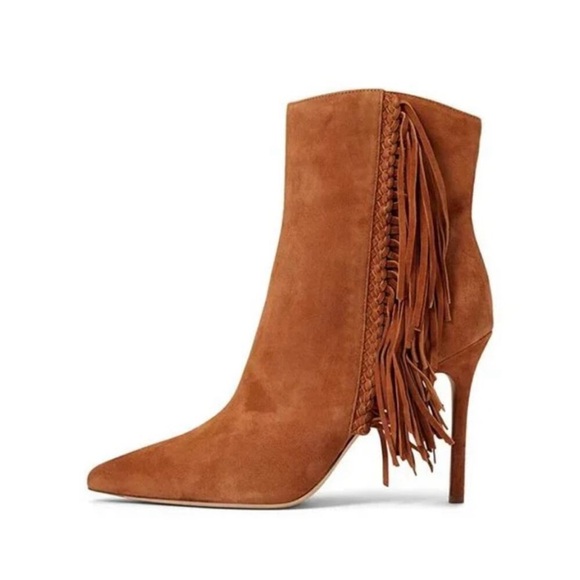 Veronica Beard Nyomi Suede Fringe Ankle Boots Size 10 in Hazelwood - Picture 2 of 4
